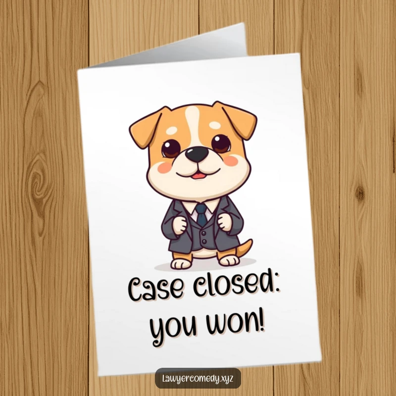 Funny Free Printable Dog Congratulations Card: A polite dog in a suit presents a tiny brief, celebrating achievements with earnest humor.