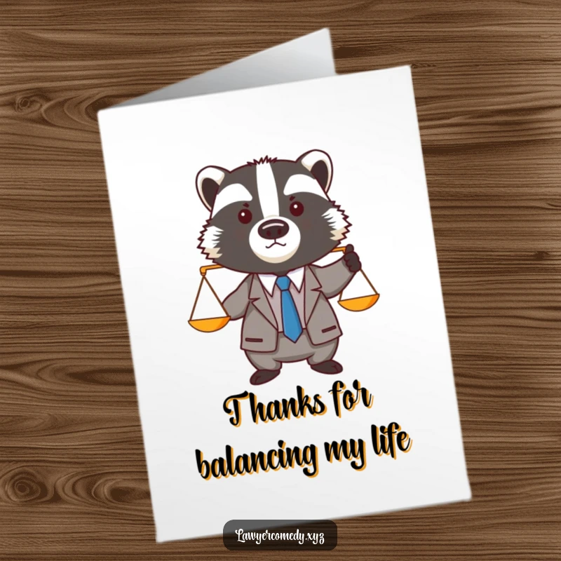 Funny Free Printable Thank You Card: Serious badger in a suit meticulously balances thanks.